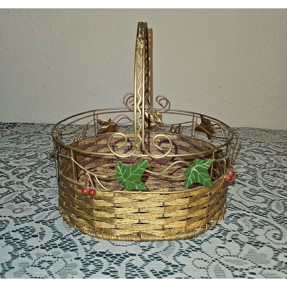 Gold Woven Metal Holiday Basket Decor